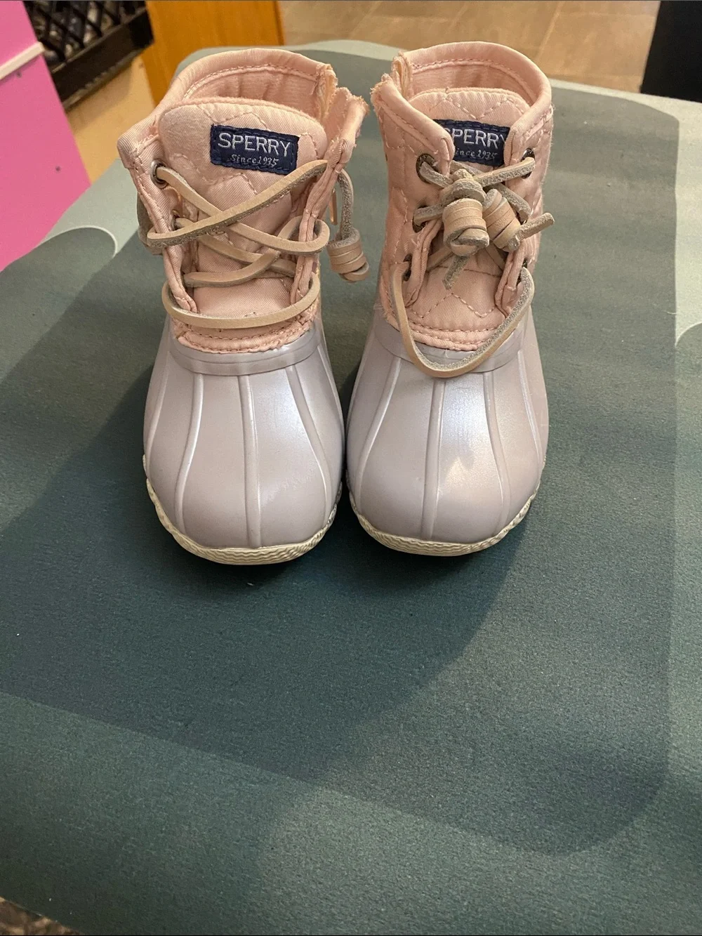 Sperry Kids Pink and Light Gray Duck Boots